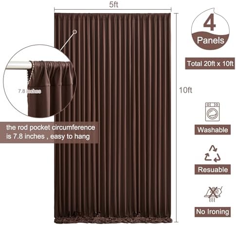 20ft x 10ft Wrinkle Free Brown Wedding Backdrop Curtains for Party Bridal Shower Reception Decorations Brown Fabric Curtain Backdrops Drapes for Photography Baby Shower Birthday Background - Image 5