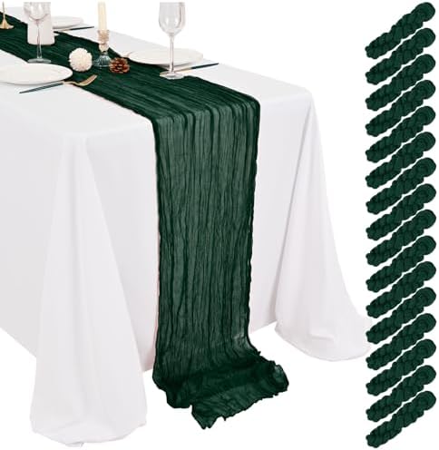 Showgeous 16 Pack Dark Green Cheesecloth Table Runner 17 x 108 Inch by Showgeous