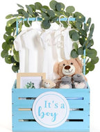 Barydat Wooden Baby Shower Basket Gender Reveal Crate Closet, Blue, Boy by home