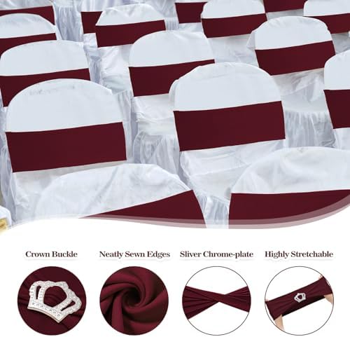 VitalCozy 50 Pcs Stretch Chair Sashes with Crown, Burgundy - Image 3