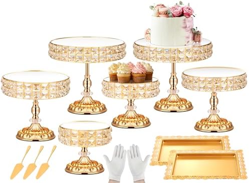 12 Pieces Gold Cake Stand Set, Vintage Cake Display Stand with Crystal Edge and Cupcake Display Tray, Dessert Table Display Set for Wedding Party Baby Shower Anniversary Celebration by LEIFEOSH