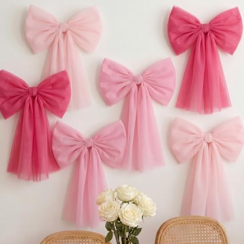 6 Pcs Big Pink Mesh Bows for Backdrop 31.5"x19.7" by Unknown