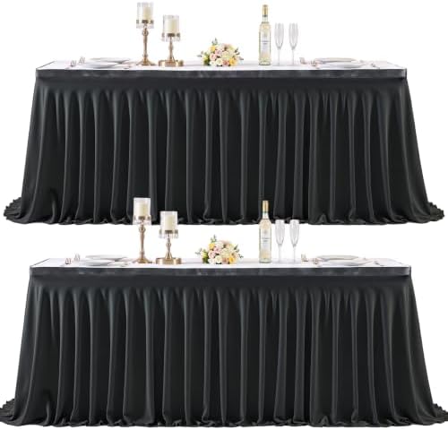 2 Panels Black Desk Skirt for Teacher Desk 6ft Table Skirts for Rectangle Tables 6ft Spandex Curtain Table Skirt for Classroom Ruffle Fabric Tablecloth for Party Wedding Baby Shower Decorations by Tao-GePartyDecorations