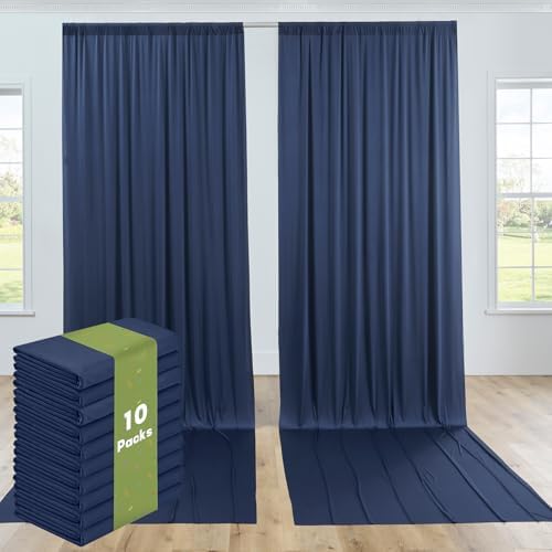10 Panels 5x15ft Backdrop Curtains for Parties, Wrinkle Free Polyester Navy Blue Photo Backdrop Drapes 15 ft Long Back Drop Cloth for Wedding Birthday Photography Background Party by Htper