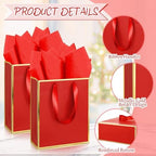 Yeaqee 50 Pcs Metallic Paepr Gift Bags Bulk with Handles,Red Gold - Image 3
