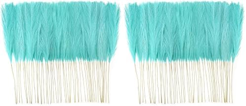 obbsie 50pcs Faux Pampas Grass, 21.6" Short Artificial Pompous Grass Branches for Vase Filler Home Table Centerpieces Wedding Decor (Light Blue) (Pack of 2) by ObbsieDirect