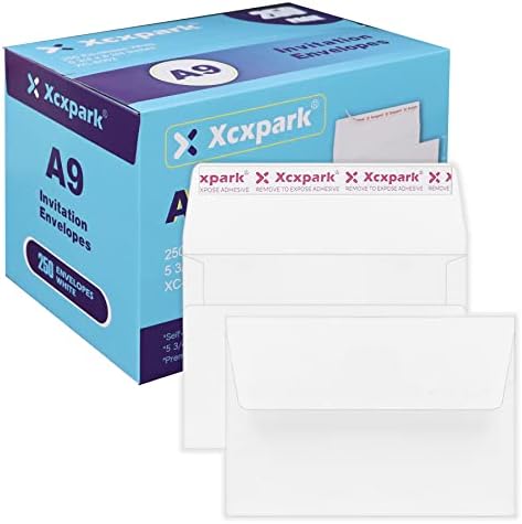 Xxcxpark 250 Qty Printable A9 Invitation Envelopes 5.75 x 8.75 Cards, Self Seal 120GSM white Paper Envelopes for Invitations, Papers, Photos, Documents, Wedding, Baby Shower, Easy to Seal and Peel by Xxcxpark