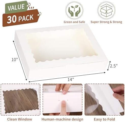 TOMNK 30pcs Cookie Boxes with Window,14x10x2.5 In White Treat Boxes - Image 2