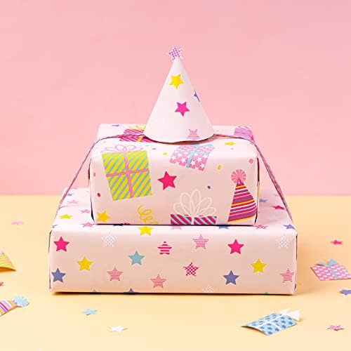 WRAPAHOLIC 30 Inch Jumbo Reversible Birthday Wrapping Paper - 30 Inch x 100 Feet Jumbo Roll - Pink Girls Happy Birthday Wrapping Paper for Kids Girls Gift Wrap, Baby Shower - Image 4