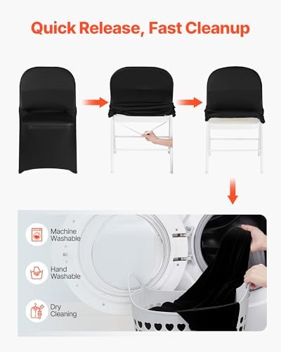 VEVOR Chair Covers, Polyester Spandex Chair Cover, Stretch Slipcovers for Wedding Party Dining Banquet Flat-Front Chair Covers (Black-c, 150PCS) - Image 5
