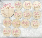 Monthly Baby Milestone Cards for Girls – 13 Wooden 3D Milestone Discs with Hello World Birth Announcement Sign – Newborn Photo Props for Baby Girl - Image 2