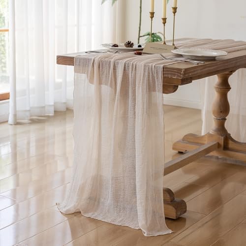 6Pcs Light Beige Cheesecloth Table Runner 120 Inches for Party Home Decor - Image 2