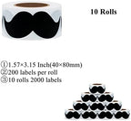 Black Mustache Stickers Moustache Party,Baby Shower,Little Man Themed Party,Father's Day,Bow tie Party Label 80×40 mm-200 Per Roll (10 Rolls) - Image 2