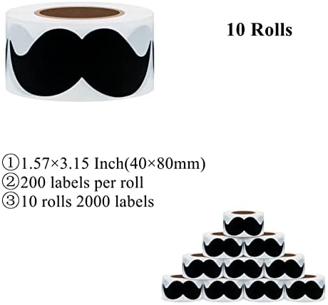 Black Mustache Stickers Moustache Party,Baby Shower,Little Man Themed Party,Father's Day,Bow tie Party Label 80×40 mm-200 Per Roll (10 Rolls) - Image 2