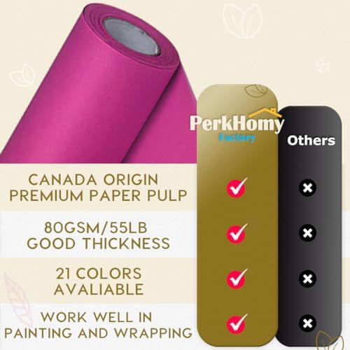 PerkHomy 24" x 2,400" (200') Rose Red Kraft Paper Roll for Craft Bulletin Board Paper Art Table Covering Crafting Gift Wrapping Bouquet Packing Parcel 80GSM 55LB (Rose Red, 24" x 200') - Image 3
