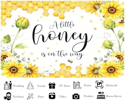10x8ft Fabric Watercolor Sunflower Honeycomb Backdrop Bee Floral Art Background for Baby Shower Party Decorations Tapestry Photo Studio Props - Image 3