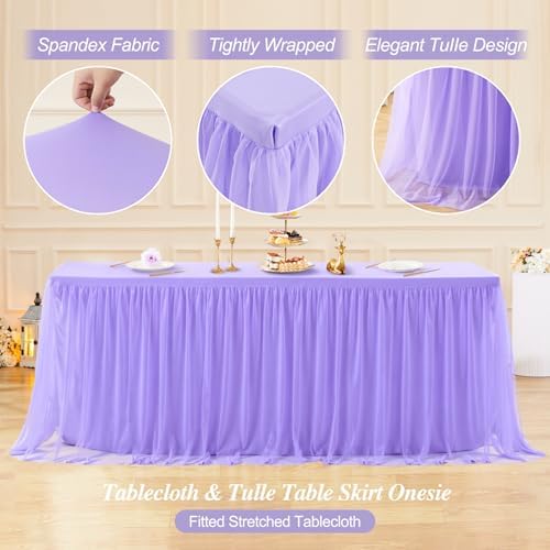 Lavender Tablecloth for 6 Foot Rectangle Tables with Tulle Table Skirt - Image 5