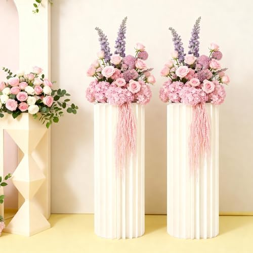 2PCS Cylinder Pedestal Stands Party Table Cake Pedestal Stand for Parties Columns and Pillars Display for Parties Wedding Birthday Baby Shower Christmas Decorations Foldable Cardboard by EDUJUAN