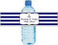 Navy Blue, White & Gold Frame with Nautical Anchor Water Bottle Labels Wedding Birthday by DesignThatSign