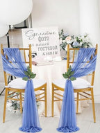 QueenDream Dusty Blue Chair Sashes Decorations: 16 Packs Wedding Aisle Draping Fabric Wedding AisleSheer Church Chair Cover Bulk for Baby Shower Party Banquet - Image 5