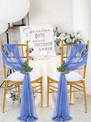 QueenDream Dusty Blue Chair Sashes Decorations: 16 Packs Wedding Aisle Draping Fabric Wedding AisleSheer Church Chair Cover Bulk for Baby Shower Party Banquet - Image 5