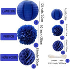 WOLHOWLTD Navy Blue Paper Decoration Set - 34 Pcs Paper Lanterns, Pompoms, Honeycomb for Wedding,Ocean Theme, EID Mubarak,School Day,Baby Shower, Birthday Party Classroom,Home Decoration (Navy Blue) - Image 2