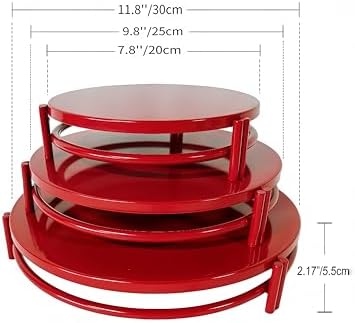 Red 3Pcs Nesting Metal Cake Plate Stand Set 8"10"12" Dessert Display - Image 4