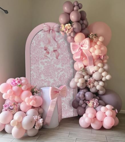 Pink Floral Arch Backdrop Cover Toile Bride to Be Baby Shower Girl Party Chiara Arched Frame Bow Flowers 1st Wedding Birthday Parties Decorations (6.6FT,4383) - Image 7