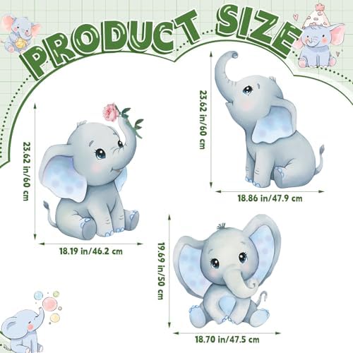 3Pcs Elephant Baby Shower Decorations, Large Baby Elephant Cardboard Cutouts Standup, Blue Cartoon Birthday Party Signs for Photo Booth Props Backdrops Decor Displays Party Supplies - Image 3