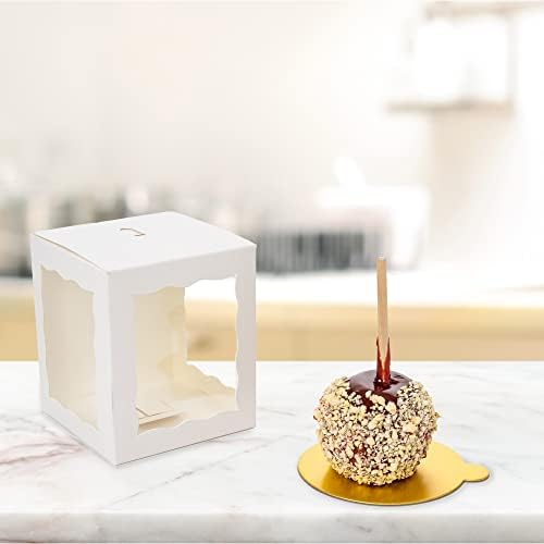 Dulcet Delights Candy Caramel Apple Boxes with window and tray holder – For Caramel Apples, Candy Apples, Cookies and Chocolate – Gift Boxes for wedding, party, Baby Shower – 4”W x 4”L x 4 ¾”H - Set of 25 - White - Image 7