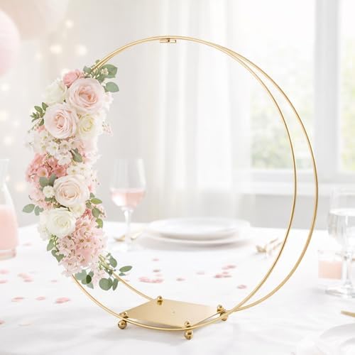8 Pack 18 Inches Metal Double Floral Hoop Centerpieces with Stand and 38-Yard Paddle Wire Craft Centerpiece Table Decorations Wedding/Baptism/Party/Centerpiece DIY Metal Ring Table Décor, Gold - Image 7