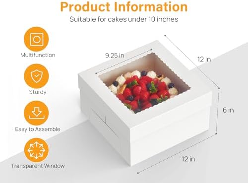 Kootek 15 Pack Cake Boxes 12 inch, 12x12x6 Tall Cake Box with Clear Window - Image 2