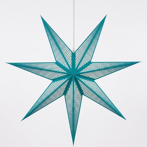 GalaxyArts 7-Point Paper Star Lantern - Striped Cutout Hanging Light Decoration - Foldable Star Lamp Shade for Home, Party, Christmas, Wedding Décor - Indoor/Outdoor Hanging Star(Turquoise) by GALAXYARTS