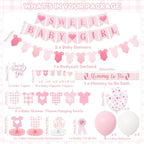 222Pcs Pink Gingham Baby Shower Decorations for Girl - Image 3
