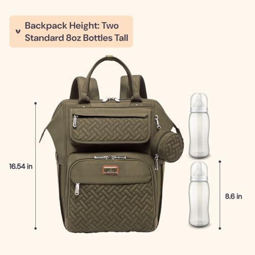 BabbleRoo Diaper Bag Backpack, Multifunction Nappy Changing Bag with Changing Pad, Stroller Straps & Pacifier Case, Unisex Stylish Travel Back Pack for Moms & Dads - Army Green - Image 2