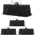 4 Pack Black Tulle Tablecloths for 8 Foot Rectangular Tables, 8ft Black Rectangle Table Cloths, Wrinkle Free Table Cover with Tutu Skirt for Wedding Birthday Party Banquet Buffet Event Decorations by Suppromo