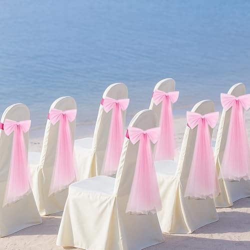 Zeyune 12 Pcs Large Bow Party Decorations Hanging Mesh Bows,Pink - Image 6