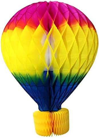 3-pack 16 Inch Large Honeycomb Hot Air Balloon Decoration (Rainbow Multi - Cerise/Yellow/Blue) by DevraParty