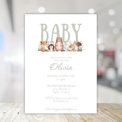 Woodland Baby Shower Invitation Printed, Teddy Bear Baby Shower Invite Gender Neutral, Forest Animal Baby Shower Invitations, Custom Printed Baby Shower Invite - Image 2