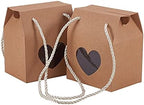 Airssory 30 Pcs 4.1x3.5x2.6" Brown Portable Handle Kraft Paper Gift Box with Heart Clear Window and Rope for Wedding Christmas Party Holiday New Year Decoration Favour Pastries Small Cakes Cookie by Airssory