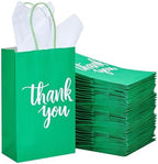 DjinnGlory 100 Pack Small Green Gift Bags with Handles 9x5.5x3.15 Inch for Boutiques, Thank You Paper Bags for Wedding Birthday Party Favors Goodies Christmas Gifts by GiftWrappingSupplies