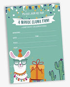 Pack of 30 Llama Kids Birthday Invitations, Boys or Girls Fill-in Style Invite, Children or Toddlers Baby First or 1st Bday Alpaca Cactus Fill in the Blank Invite Cards - Image 2