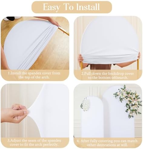 White Arch Backdrop Cover Set of 2 Birthday Party Arch Covers 7.2 and 6ft Wedding Arch Cover Stretchy Backdrop Bridal Baby Shower Birthday Arch Covers Spandex - Image 6