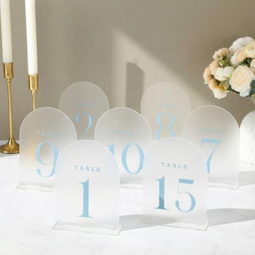 15 Pcs Table Numbers with Stands, 1-15, 5"x7", Dusty Blue by Unknown