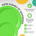 Party Solids Exquisite Lime Green Mixed Paper Plates - 7" & 9", 200 Pack (100 each), 350 GSM - Image 4