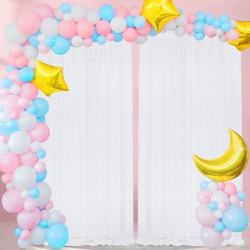 White Sequin Backdrop Curtains 2 Pcs 5FTx10FT Glitter Background Sparkly Party Backdops for Wedding Stage Photography Decorations - Image 6