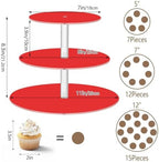 J JOYSAY Red Print Acrylic Cupcake Stand 3 Tier Dessert Table Display Set Clear Cake Stands for Baby Shower Party Wedding Decorations Easy Assembly Pastry Tower - Image 3
