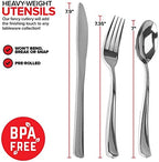 200 Pieces Pre Rolled Silver Plastic Cutlery Set, Individually Wrapped Plastic Silverware Set with 50 Forks, 50 Knives, 50 Spoons, 50 Napkins, Utensils for Weddings, Service for 50 Guests - Image 3