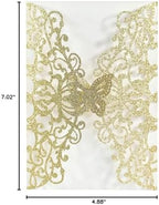 50sets Glitter Laser Cut Lace Flora Wedding Invitation Cards with Butterfly and Envelopes for Bridal Shower Engagement Quinceañera Wedding Invite (Whole Set, Glitter Gold) - Image 6