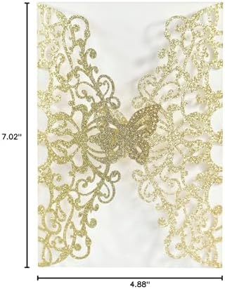 50sets Glitter Laser Cut Lace Flora Wedding Invitation Cards with Butterfly and Envelopes for Bridal Shower Engagement Quinceañera Wedding Invite (Whole Set, Glitter Gold) - Image 6
